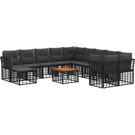 Outdoor-Sofagarnitur 12 pcs Schwarz und Dunkelgrau Polyester vidaXL