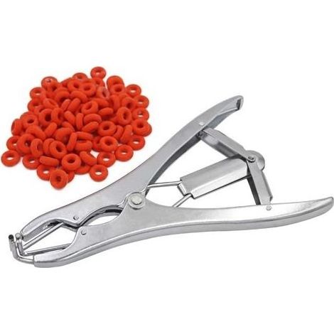 Pince à castration pour animaux - Coupe-queue - En acier inoxydable - Avec 100 anneaux en caoutchouc (1/5)