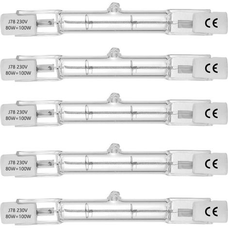 Tube halogène, culot R7S, lampe tube halogène T3, 230V, 80W, 78mm, blanc chaud - 2800K (5 pièces) (1/5)