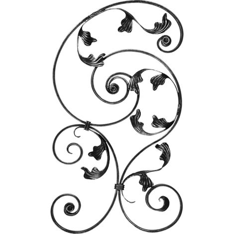 Deco Fer Forge – Panneau décoratif fer forgé motif volute – Dimensions 720x400mm – Profilé plat lisse 16x8mm – Fixation par soudure pour intérieur/extérieur