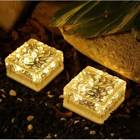 Ensemble de 4 lampes solaires étanches en forme de brique de glace, éclairage décoratif extérieur, compatible avec les jardins et les pelouses, 4 LED (1/4)
