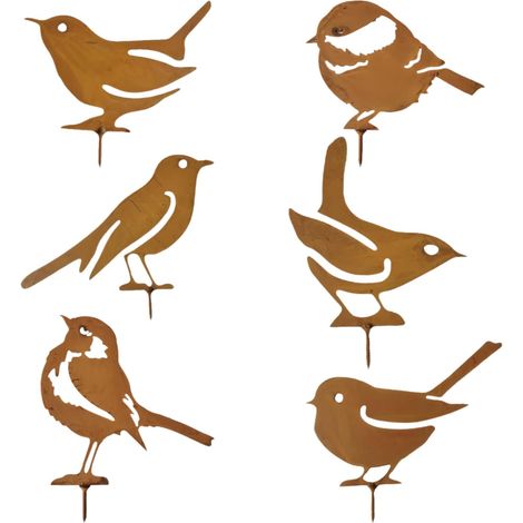 6 Oiseau, Fer, Couleur rouille, Installation par vis, Jardin, Cour