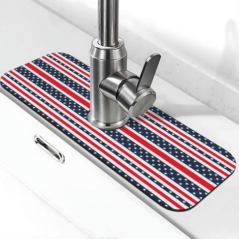 Tapis de robinet évier cuisine motif étoiles rayures américaines séchage rapide protection anti-éclaboussures plateau absorbant diatomite (1/5)