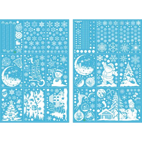 Sticker Statique Fenêtre Noël - Flocon Neige Renne Arbre - PVC Blanc 30 x 20 cm - Lot de 18 (1/5)