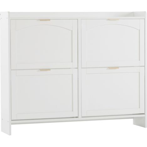 ELVMI Schuhschrank mit 4 Klappenfächern und Verstellbaren Einlegeböden, Offenem Fach für Flur, aus Spanplatte, 110 × 24 × 90 cm, Weiß (1/5)