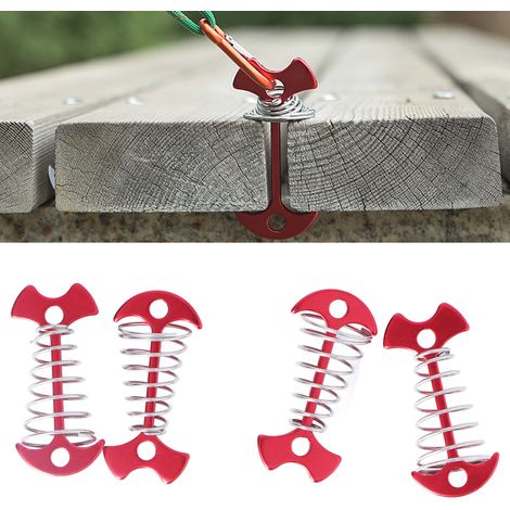 Lot de 4 piquets de tente en alliage d'aluminium et acier inoxydable, avec ressort, en forme d'arête de poisson, pour plancher de tonnelle. (1/5)