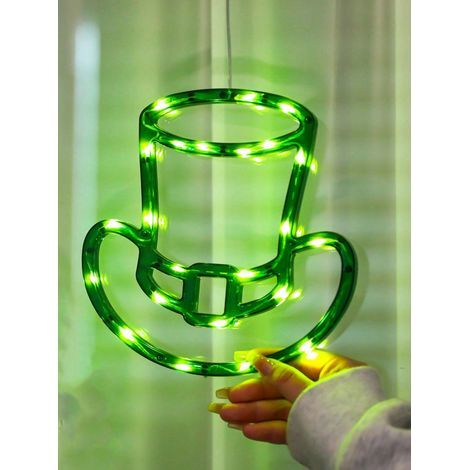 Fensterdekoration zum St. Patrick's Day (2 Stück) mit Saugnapf: batteriebetrieben, leuchtender Elfenhut, für die Innen- und Außentür (1/5)