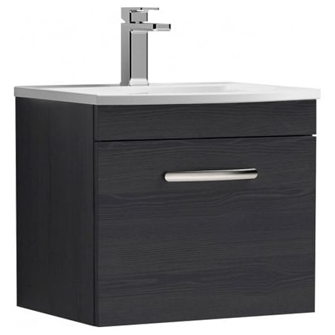 Nuie Athena Wall Hung 1-Drawer Vanity Unit with Basin-4 500mm Wide - Charcoal Black (1/5)