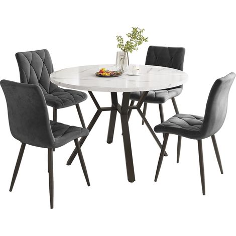 Conjunto comedor mesa redonda y 4 sillas 5 piezas OKMYHOME (1/5)
