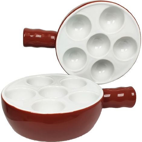 Lot de 2 Assiettes à escargot, Céramique marron avec poignée, 6 cavités, Compatible four et lave-vaisselle, Pour maison et restaurant (1/5)