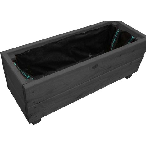 Jardinière en mélèze Moline 60 x 22 x 20 cm Cérusé noir (1/4)