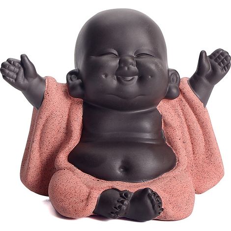 Qikuver Lachender Maitreya-Buddha, Keramik-Buddha-Statue, Ornament-Teeskulptur, Mini-sitzende Glücks-Buddha-Ornamente, Heimdekoration, Gartenornamente (Orange) (1/5)
