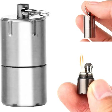 Llavero de supervivencia con mini encendedor de gasolina para encender fuego (1/5)