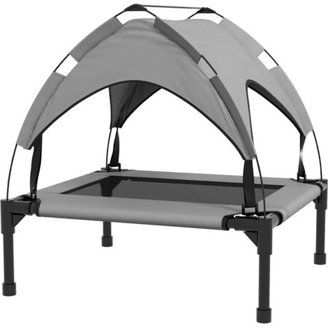 Elevated Pet Bed with Water-Resistant Canopy and Breathable Mesh for Small to Medium Dogs in Light Grey