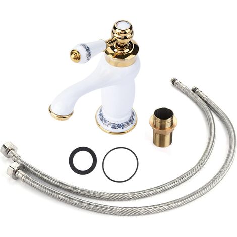 Robinet pour vasque, laiton, blanc, monocommande, eau froide (1/5)