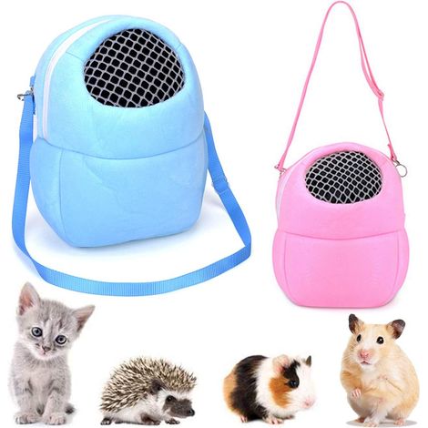 Lot de 2 sacs de transport respirants pour hamster avec bretelles, M rose, L bleu – DELKEVIC