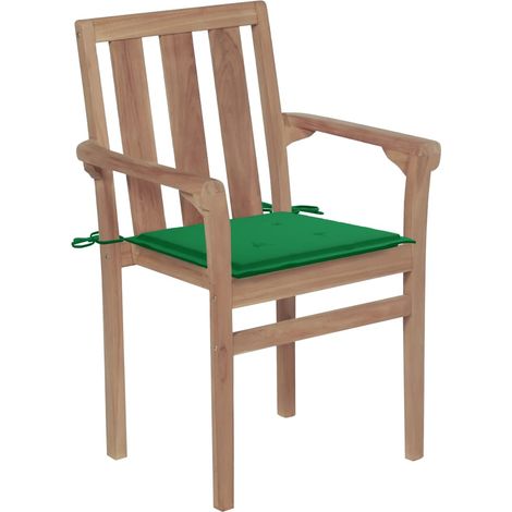 Maison Exclusive - Gartenstühle 2 Stk. mit Grünen Kissen Teak Mas