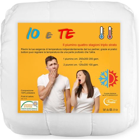 PIUMINO in morbida microfibra 4 STAGIONI IO e TE © ideale per LUI e LEI triplo strato matrimoniale DUE PIAZZE cm. 250x200