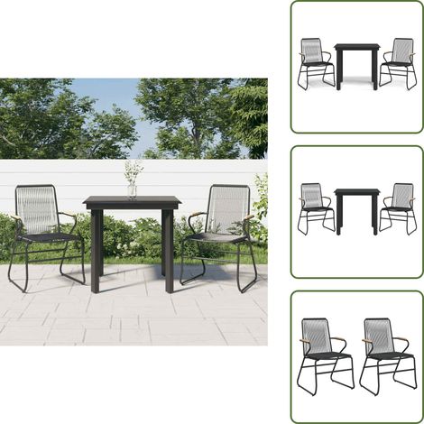 The Living Store Ensemble à manger de jardin 3 pcs noir rotin PVC - Chaise de jardin (1/5)