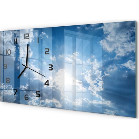 Grande Horloge Murale 60x30 cm Design Panoramique Verre Silencieux pour Salon Nuages dans le ciel (1/5)