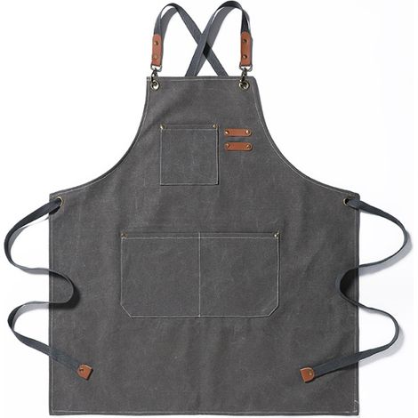 Tablier De Cuisine - Toile Coton Épaisse Lavée - Bretelles Croisées Réglables - Poche Grande Capacité - Unisexe M À XXL (1/5)