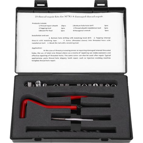 Kit de réparation de filetage en acier inoxydable 25 pièces mèche taraud clé douille filetée M7x1 (1/5)