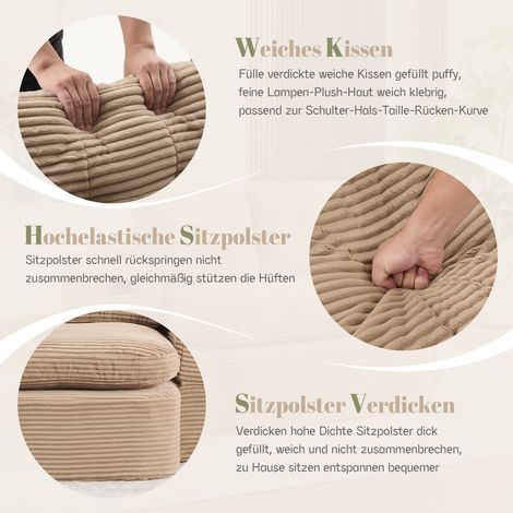 Canapé-lit 2 en 1 en velours côtelé, fauteuil convertible inclinable, sofa de sol pliable avec accoudoirs ajustables, 2 supports de boissons, dossier élevé et assise surprofonde, couleur kaki (1/5)