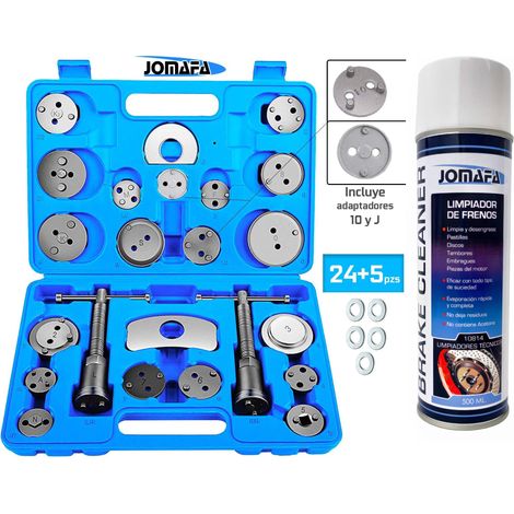 JOMAFA KIT REPOSICIONADOR PISTONES DE FRENO 22 PIEZAS + SPRAY LIMPIADOR DE FRENOS 500ML