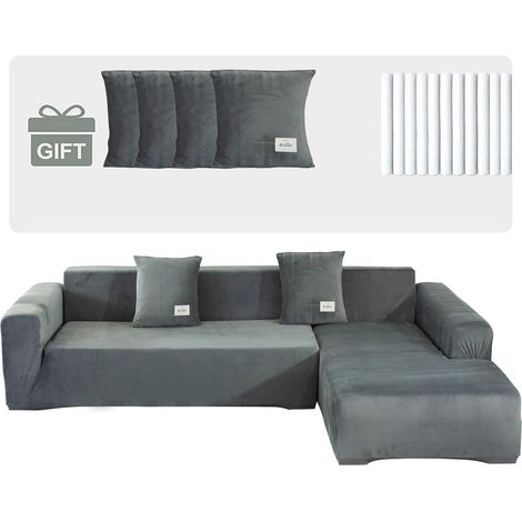 3-seater sofa cover, in thick and super soft velvet, suitable for pets and dogs, light grey (1/5)