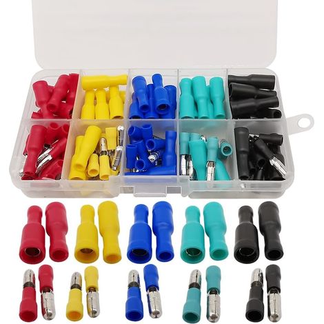 100 Pièces Cosse Electrique Cylindriques Kit, Connecteur Electriques Mâles et Femelles Isolée, Cosses Electriques a Sertir, Bornes à Sertir Isolées, 22-16 AWG (1/5)