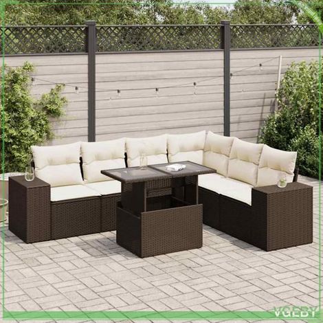 Salon de jardin - 7291712444142 - Résine tressée marron - 6 places modulable - Table réglable (1/5)