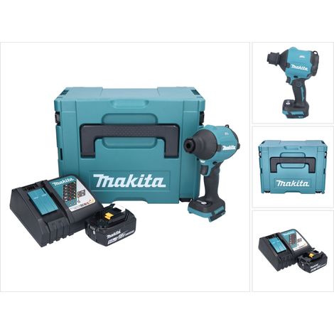 Makita DAS180RT1J 18V Soplador de polvo sin cable y sin escobillas + 1x Batería 5.0Ah + Cargador + Maletín Makpac