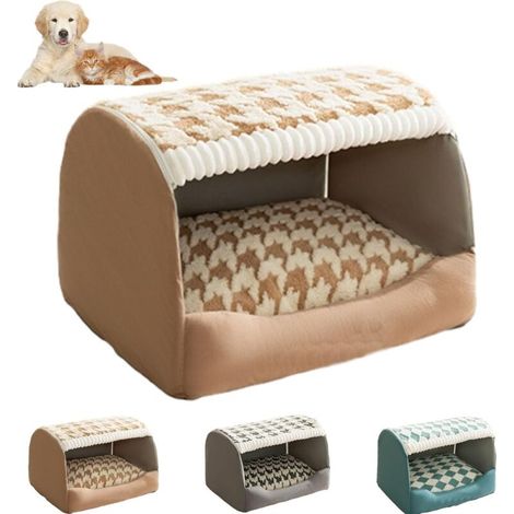 Niche confortable pour chien, lit pour chien pliable et chaud, niche d'intérieur avec tapis amovible, lavable en machine, convient aux chiens de petite, moyenne et grande taille, Lomi Brown. (1/4)