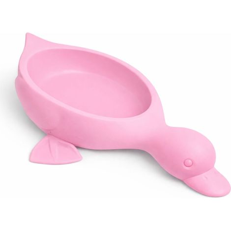 Jabonera con forma de pato rosa y desagüe para el jabón. (1/3)