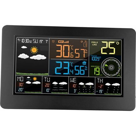 Multifunctional Color WiFi Weather Station APP Control Smart Weather Monitor Indoor Outdoor Temperature Humidity Atmospheric Pressure Wind Speed Digital Clock Functions w