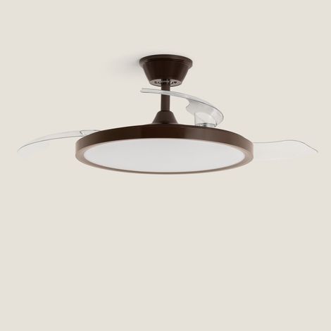 Ventilador de Techo con luz Silencioso DC aspas retráctiles Kleon Transparente Mando a Distancia Pequeña (hasta 10 m²) 105 cm Marrón (1/5)