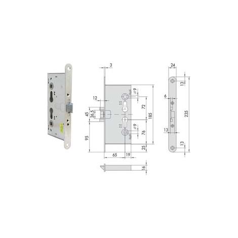 SERRATURA DA INFILARE ANTIPANICO PER PORTE TAGLIAFUOCO 43130  mm.65 (43130650)    CISA