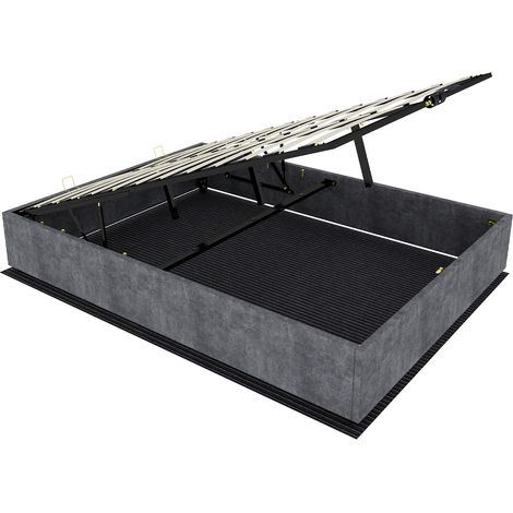 Letto contenitore 160 x 200 cm grigio in tessuto e metallo, con pistoni a gas, materasso incluso (1/5)