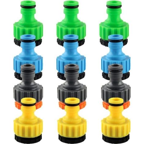 12-teiliger Universal-Küchenhahnadapter, 1/2" und 3/4" Kunststoff-Gartenschlauchanschluss, Einschraub-Schlauchhahnanschluss mit Gewinde (1/4)