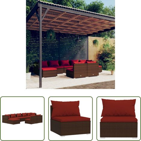 vidaXL Rattan - 9-tlg. Garten-Lounge-Set mit Kissen Braun Poly Rattan (1/5)