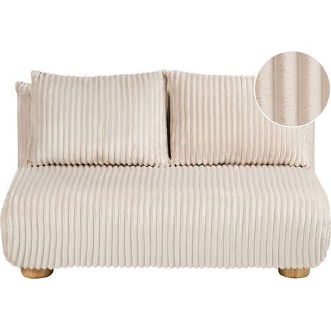 Sofa Bed Off-White Corduroy Upholstery 2 Seater Wooden Legs Armless Kids Sofa Modern Style Living Room Kids Bedroom ABISKO (1/5)