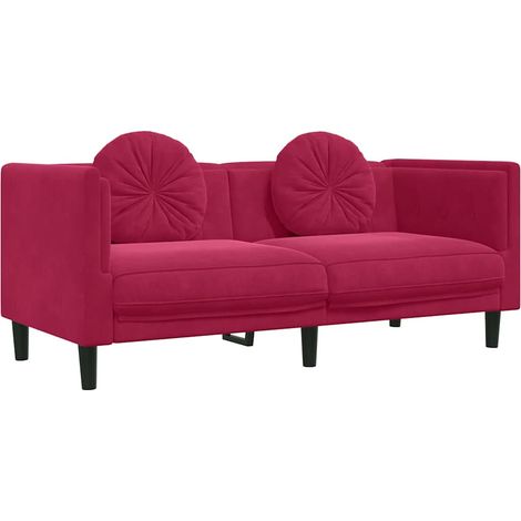 Canapé Sofa avec coussins 2 places rouge bordeaux velours (1/5)