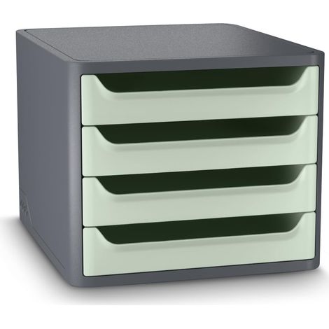 Bloc de classement Organisateur Plastique recyclé 4 tiroirs Rangement documents Bureau Vert sauge (1/5)