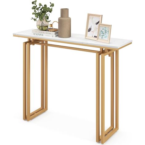 Costway – Table console en faux marbre – Cadre en métal – Dimensions 110 x 30 x 81 cm – Kit anti-basculement inclus – Pour entrée et salon (1/5)