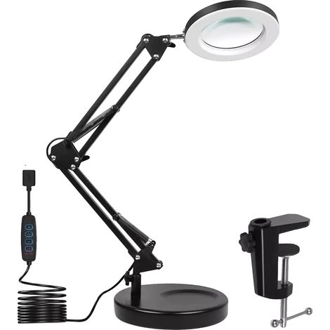 Lámpara con lupa, aumento de 10x, iluminación ajustable, luz blanca cálida. (1/2)