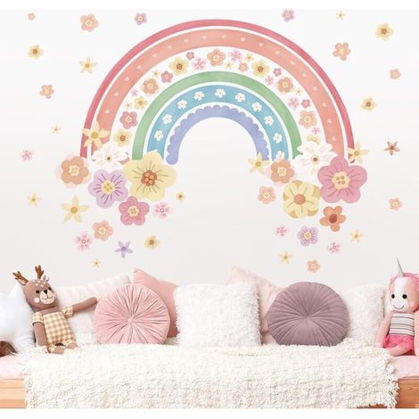 Regenbogen-Wandtattoos, bunte Regenbogenblumen-Wandaufkleber für Mädchenzimmer, Kinderzimmer, Babyzimmer (1/3)