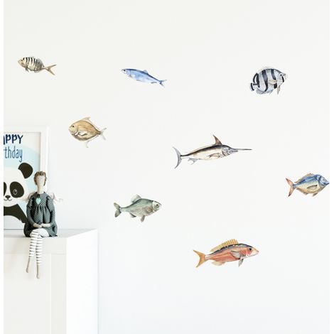 Décor papier peint préencollé Atelier Déco, à la mer, accessoires, animaux, poissons, 30 cm X 20 cm