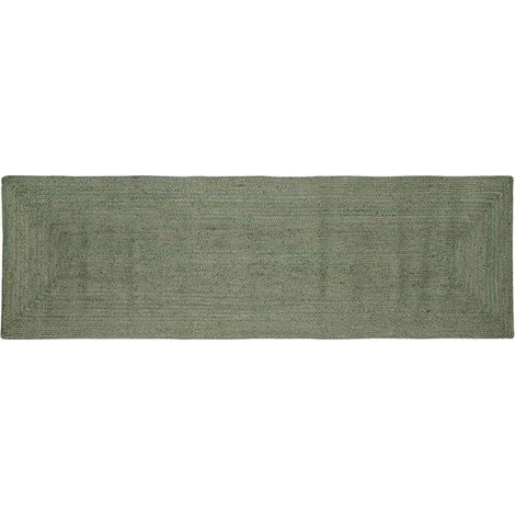 Tapis de sol rectangulaire en jute vert olive, mesurant 80 x 200 cm. (1/5)