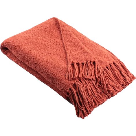 Jeté de canapé en Chenille - Orange Terre Cuite - 130 x 180 cm - en Tricot Doux - Décoration d'intérieur (1/3)
