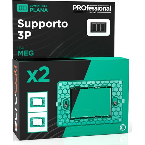 Support pour plaque rectangulaire à 3 modules pour fruits couleur verte compatible avec Vimar Plana Séries Résidentielles Z6003 - Lot de 2 (1/5)